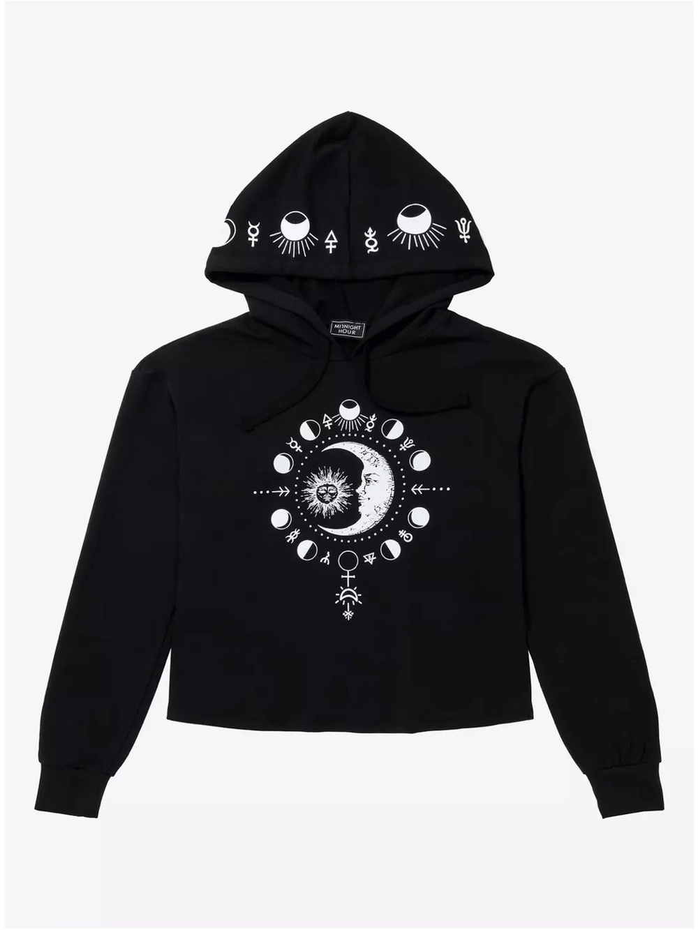 Black Celestial Moon & Sun Graphic Cropped Hoodie size XS Hot Topic Midnight Hou